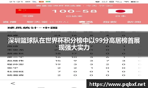 深圳篮球队在世界杯积分榜中以99分高居榜首展现强大实力